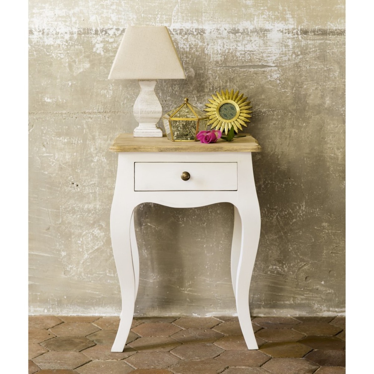 White Acacia and Mango Bedside Table with Drawer Versailles – image 4