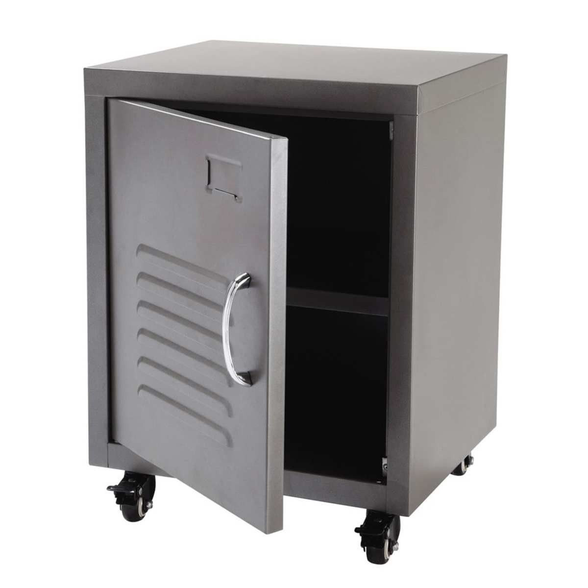 Grey Metal Bedside Table on Castors Loft – image 2