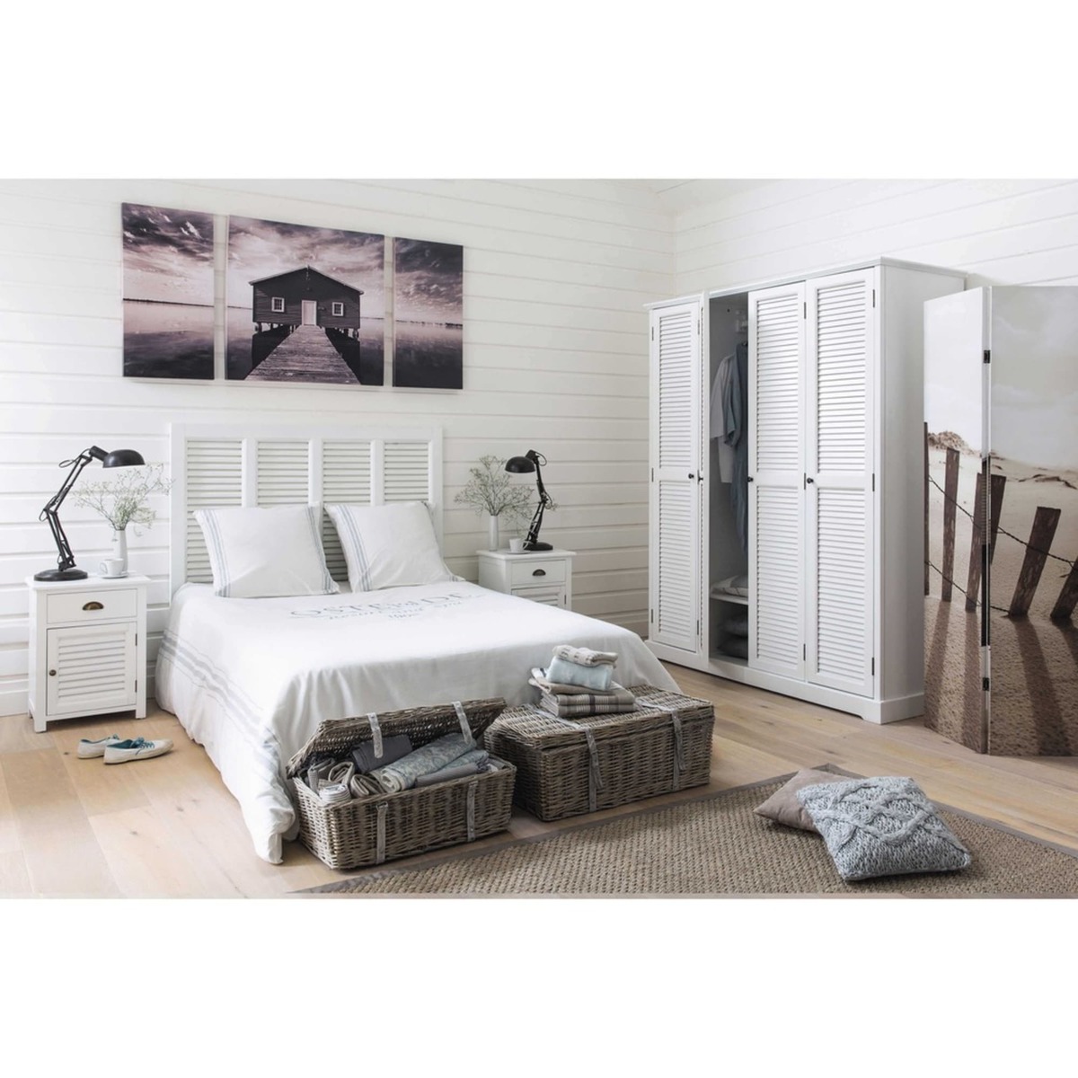 Wooden bedside table with drawer in white W 45cm Barbade – image 5