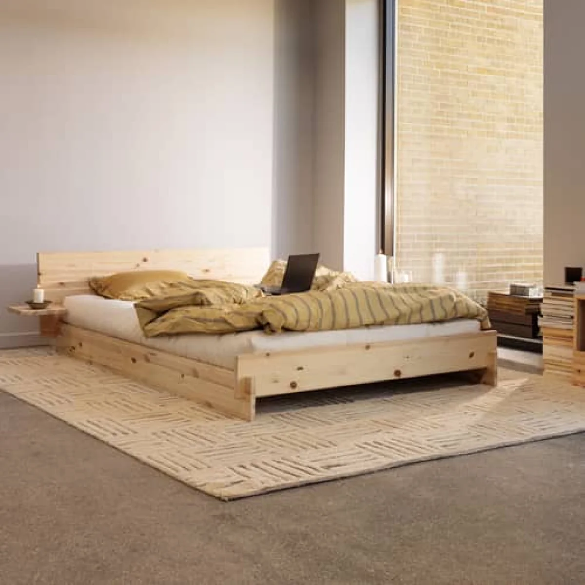 Latch Double bed natural wood / For Mattress 180 x 200 cm - Headboard with bedside tables - KARUP – image 3