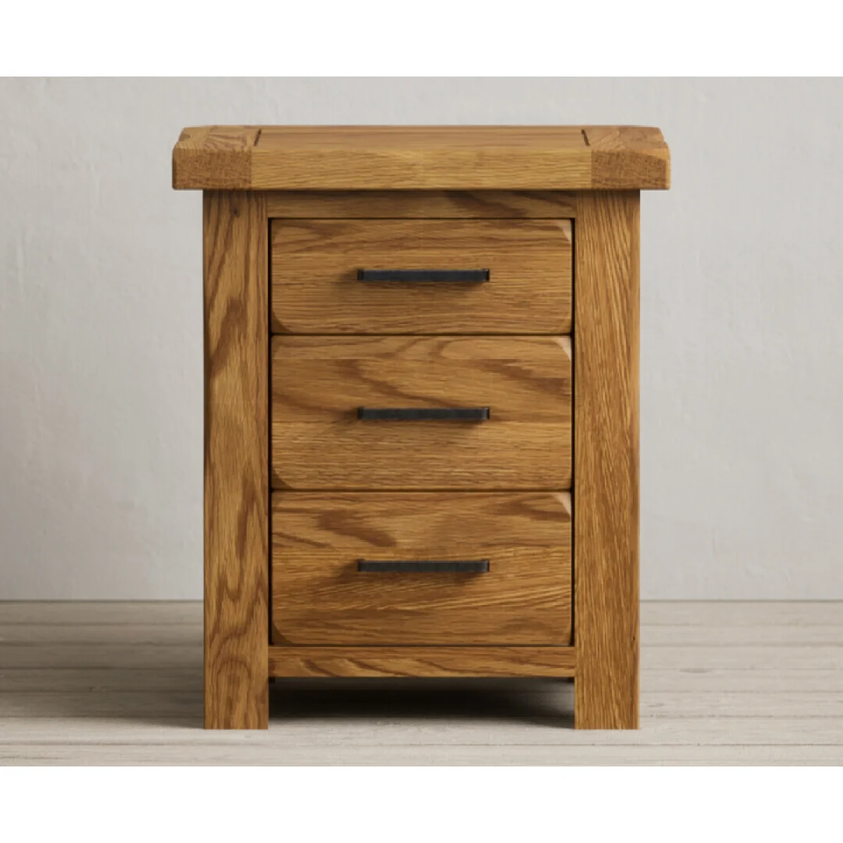Harrogate Rustic Solid Oak 3 Drawer Bedside Table – image 4