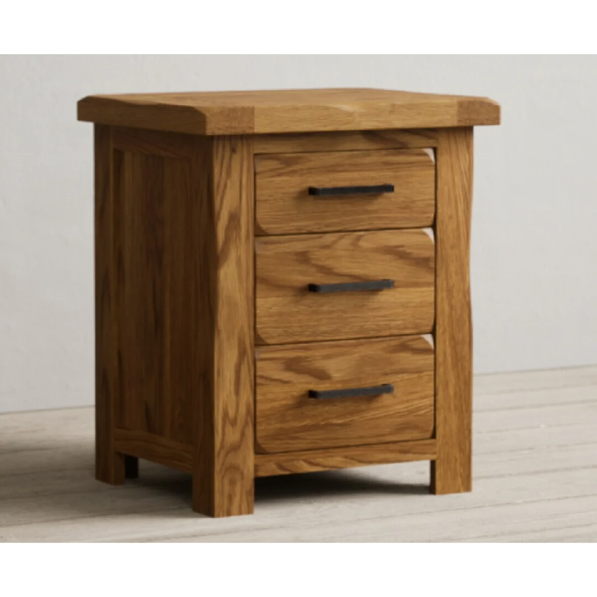 Harrogate Rustic Solid Oak 3 Drawer Bedside Table – image 5