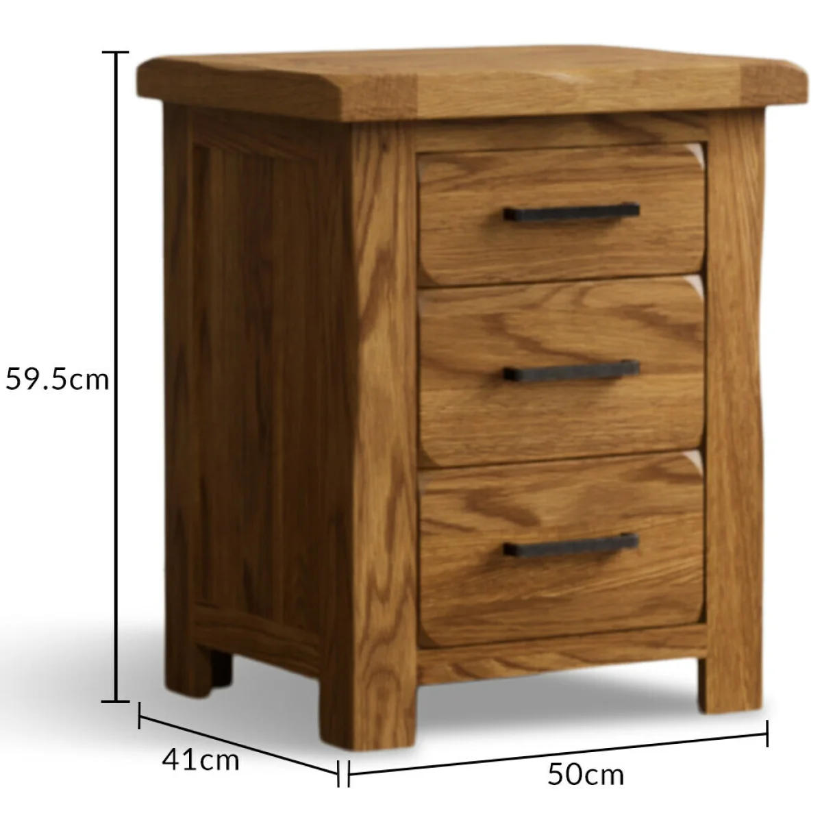 Harrogate Rustic Solid Oak 3 Drawer Bedside Table – image 8