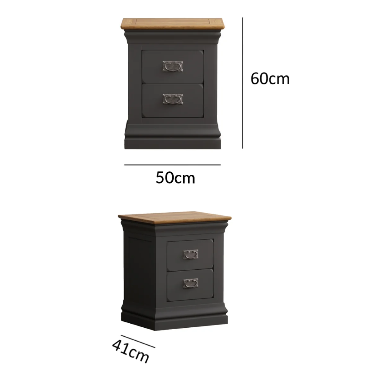 Charwood Oak and Charcoal Painted 2 Drawer Bedside Table – image 7