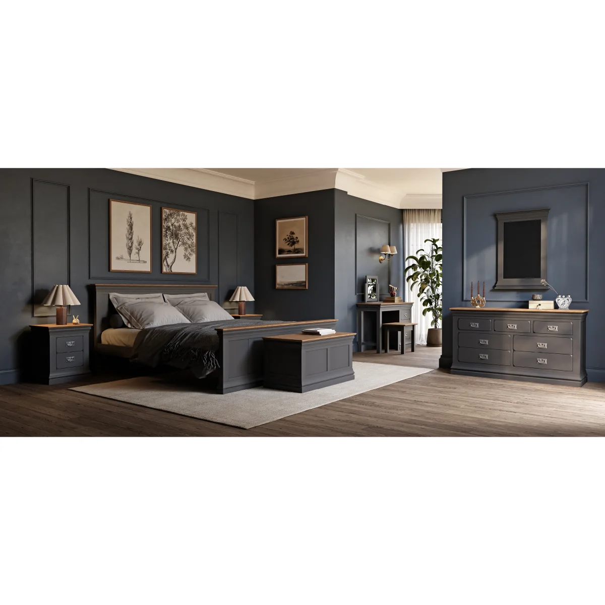Charwood Oak and Charcoal Painted 2 Drawer Bedside Table – image 8