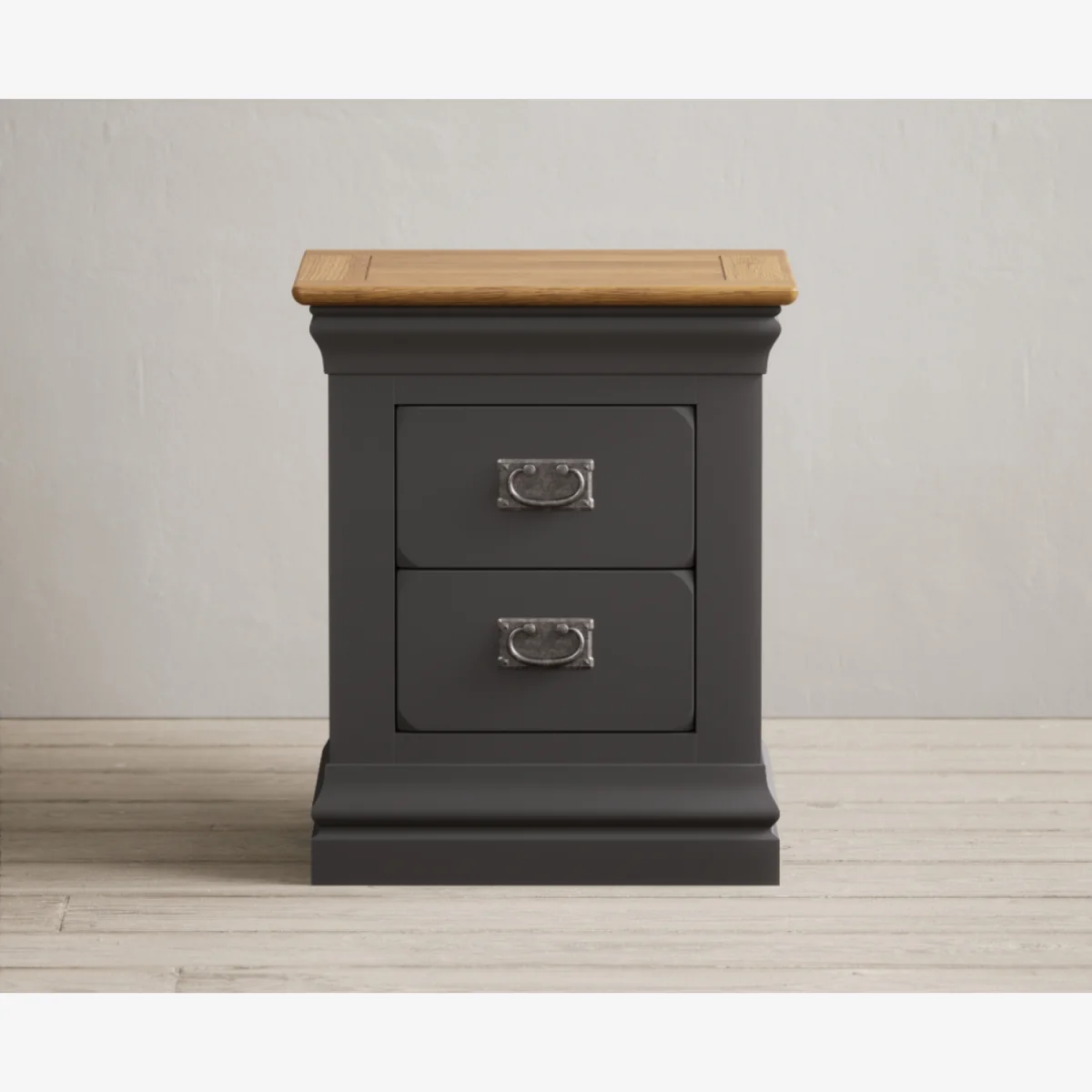 Charwood Oak and Charcoal Painted 2 Drawer Bedside Table – image 1