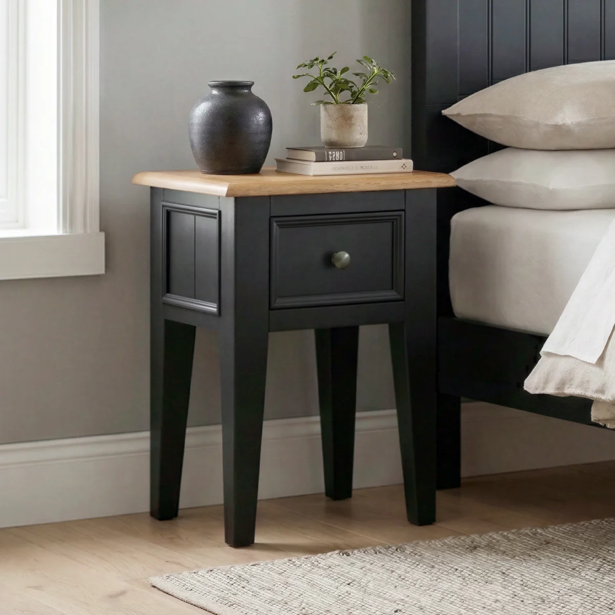 Charlton Oak and Black Painted Bedside Table – image 2