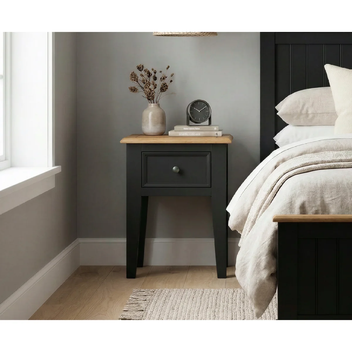 Charlton Oak and Black Painted Bedside Table – image 3
