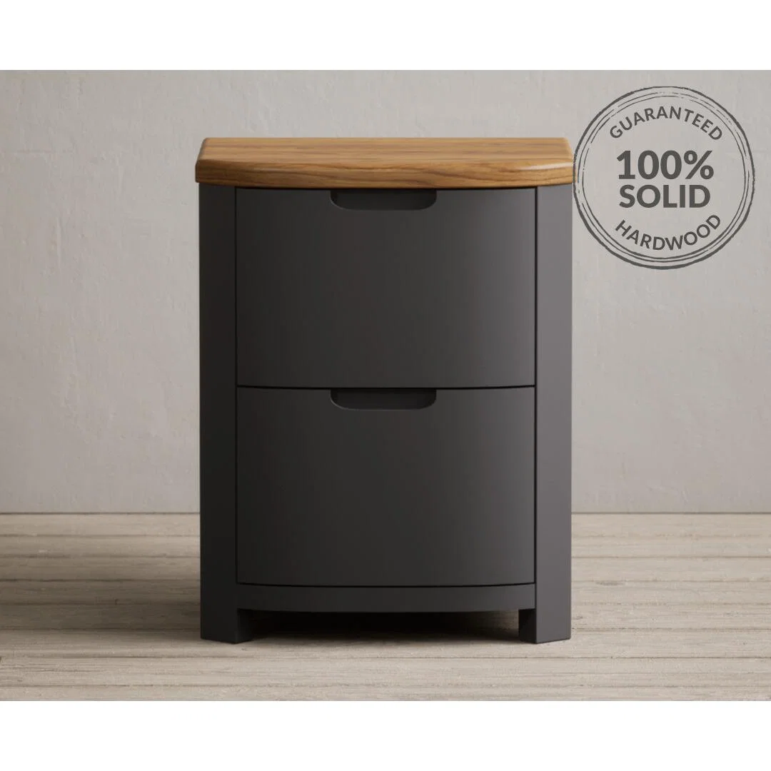 Bradwell Oak and Charcoal Grey Painted 2 Drawer Bedside Chest – image 2