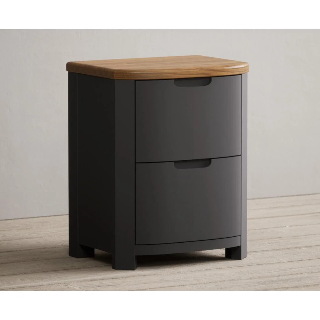 Bradwell Oak and Charcoal Grey Painted 2 Drawer Bedside Chest – image 3