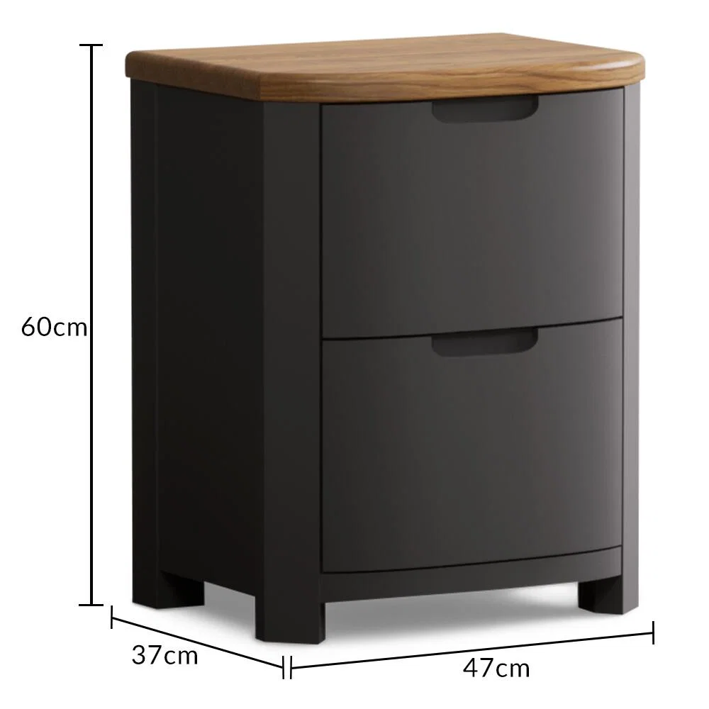 Bradwell Oak and Charcoal Grey Painted 2 Drawer Bedside Chest – image 6