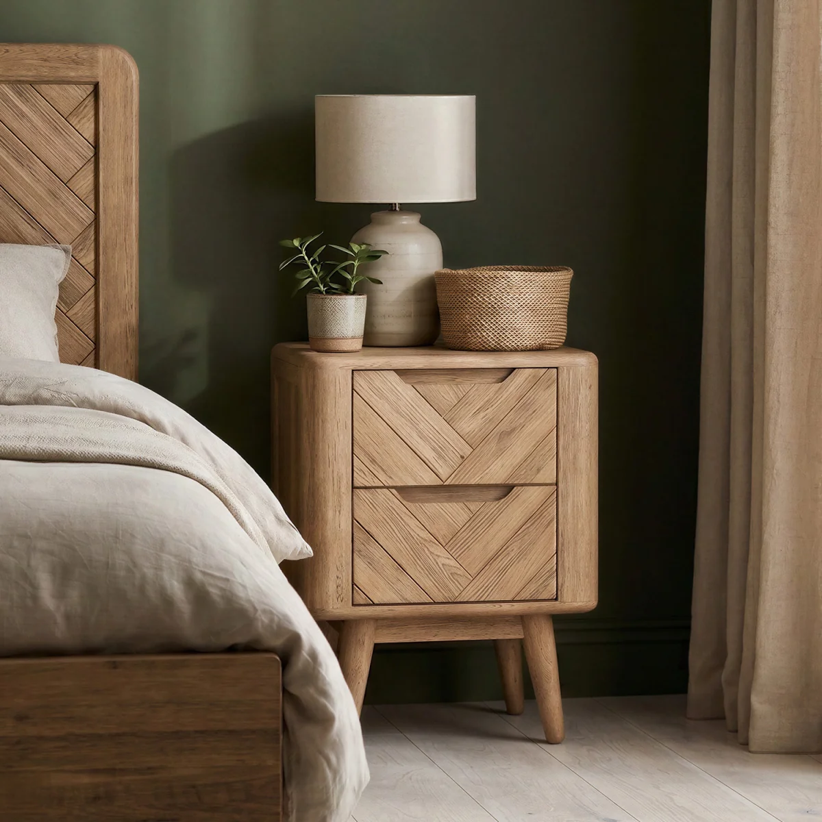 Parven Solid Oak 2 Drawer Bedside Chest – image 2