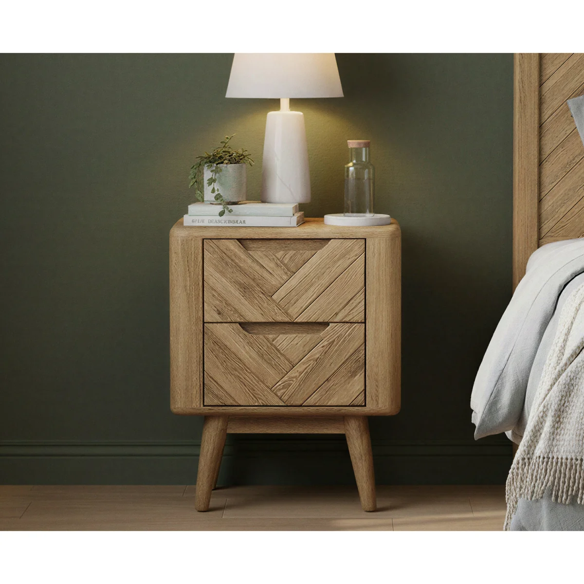 Parven Solid Oak 2 Drawer Bedside Chest – image 3