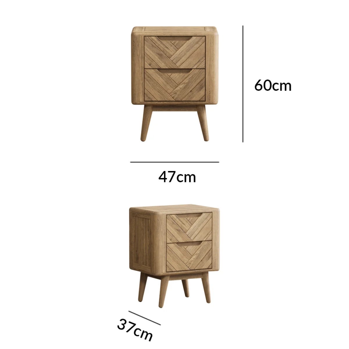 Parven Solid Oak 2 Drawer Bedside Chest – image 10