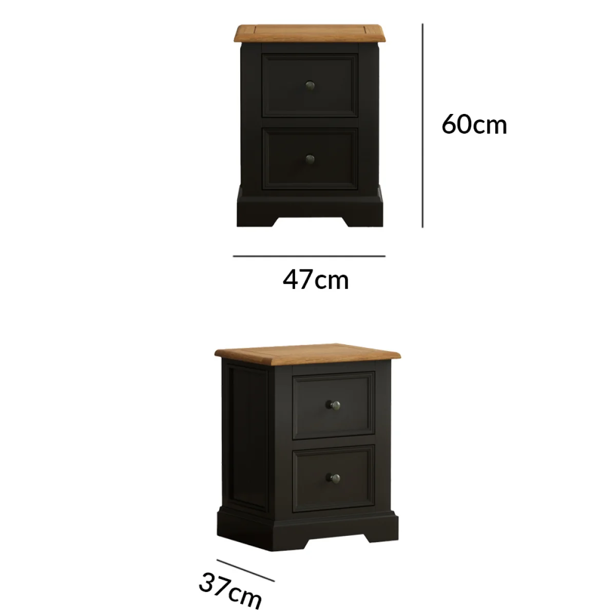 Charlton Oak and Black Painted 2 Drawer Bedside Table – image 8