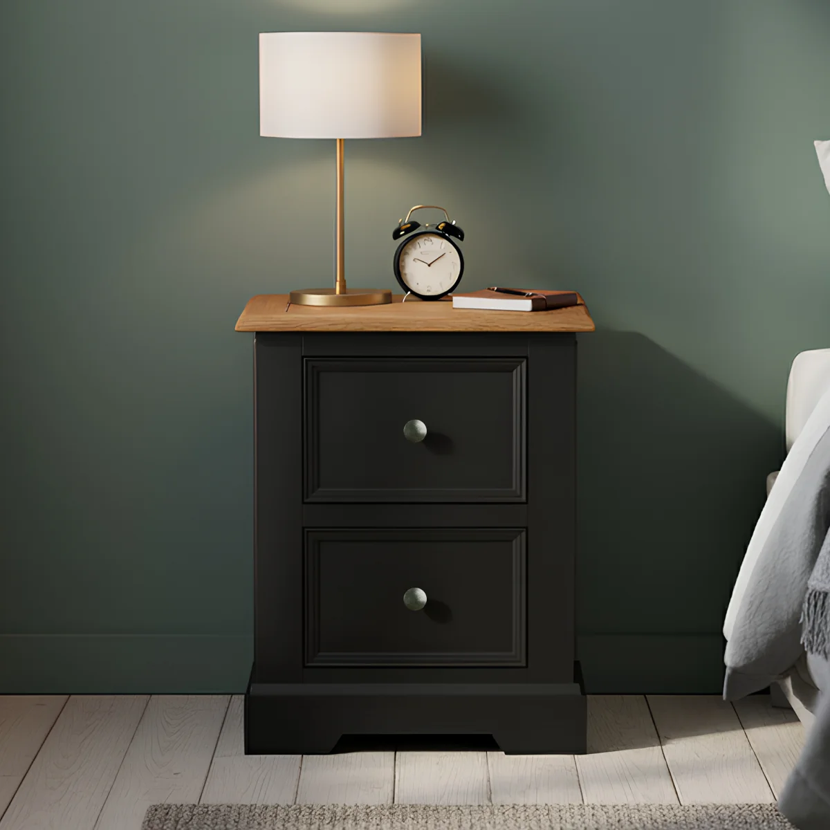 Charlton Oak and Black Painted 2 Drawer Bedside Table – image 1