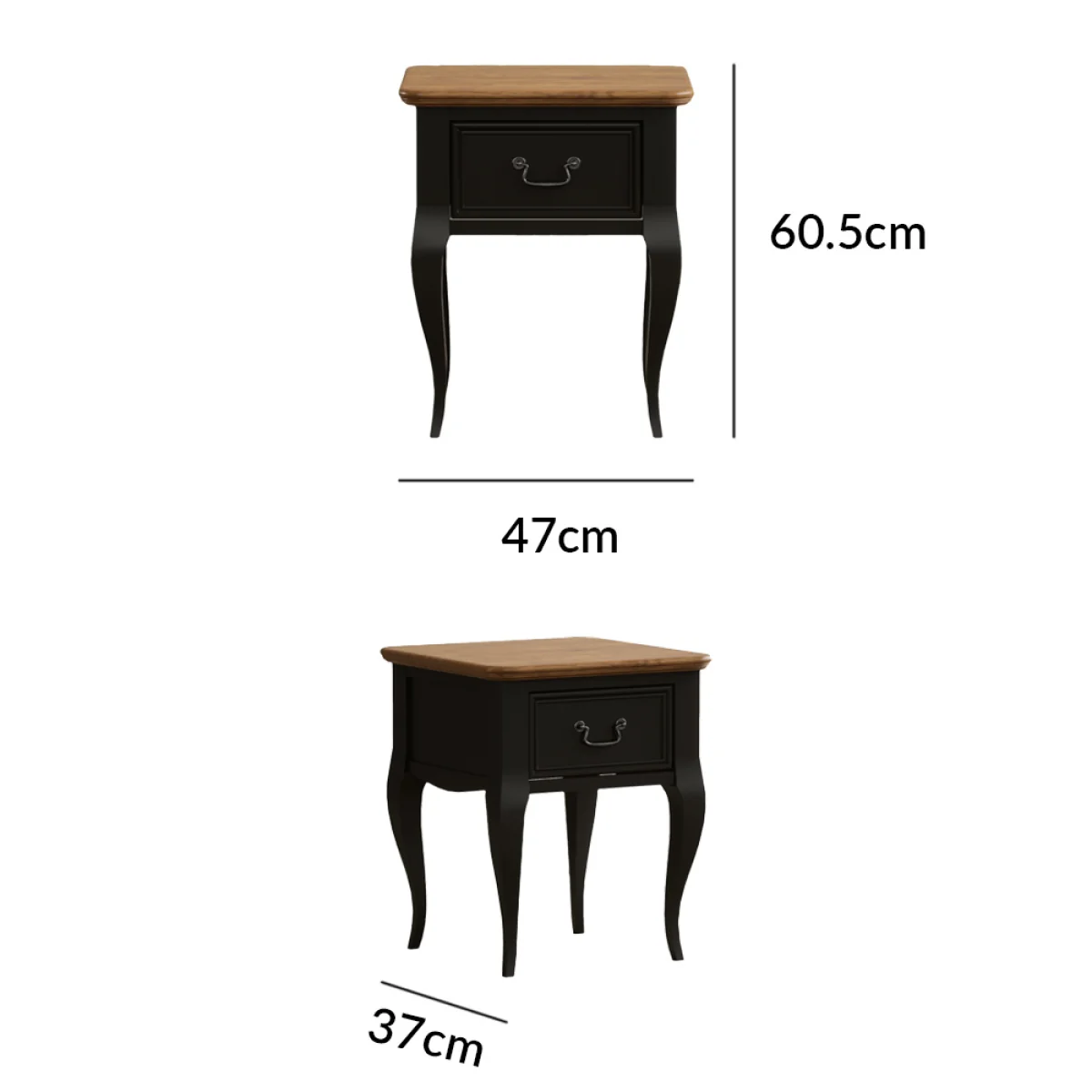 Chateau Noir Oak and Black Painted 1 Drawer Bedside Table – image 9