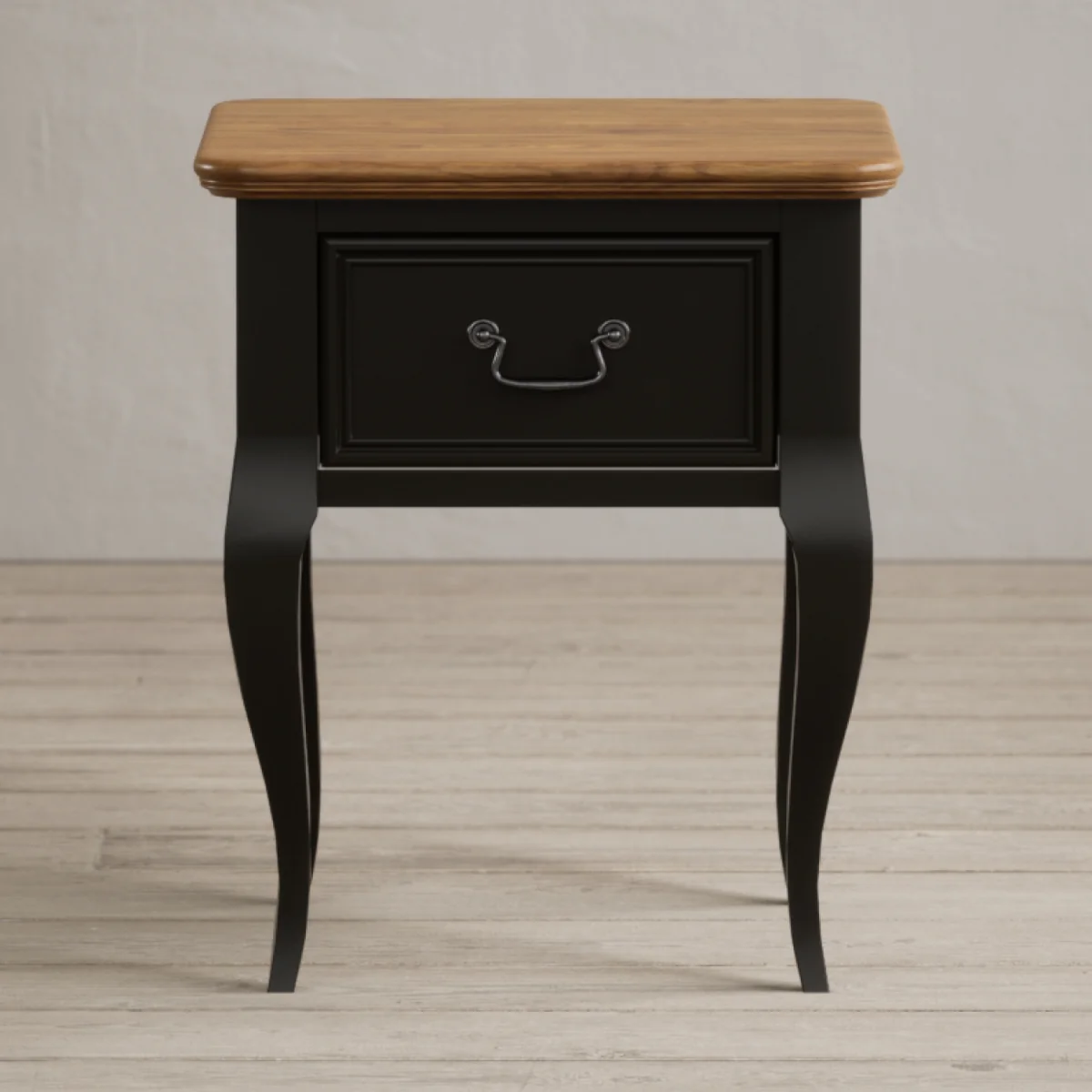 Chateau Noir Oak and Black Painted 1 Drawer Bedside Table – image 1
