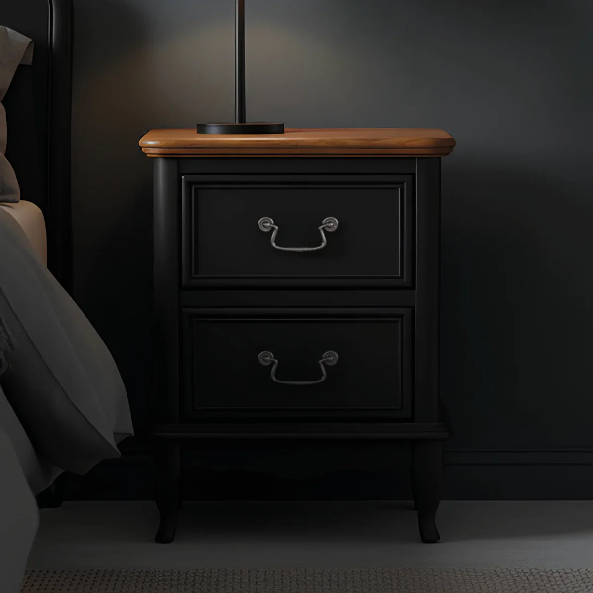 Chateau Noir Oak and Black Painted 2 Drawer Bedside Table – image 3