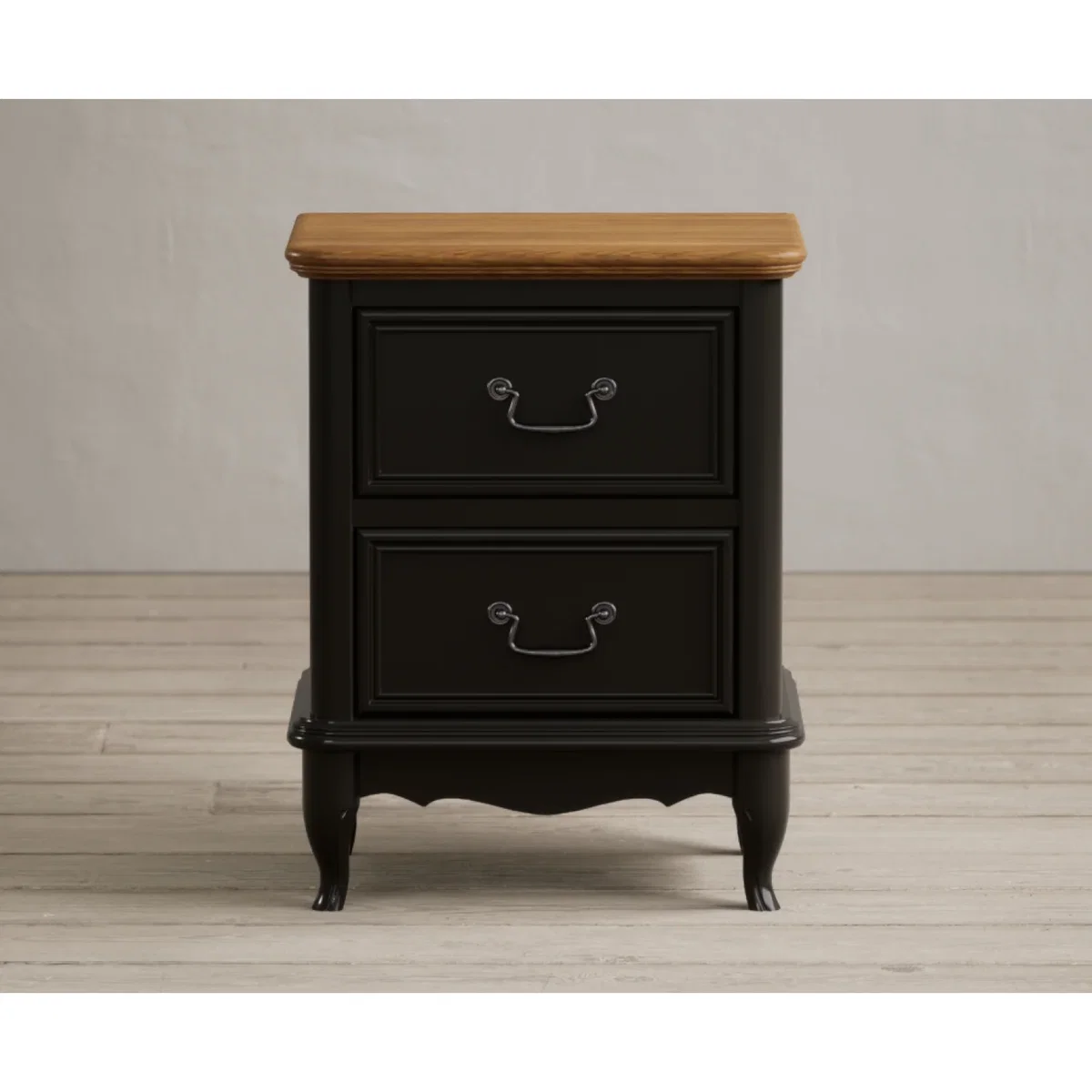 Chateau Noir Oak and Black Painted 2 Drawer Bedside Table – image 5