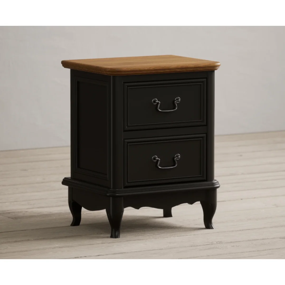 Chateau Noir Oak and Black Painted 2 Drawer Bedside Table – image 6