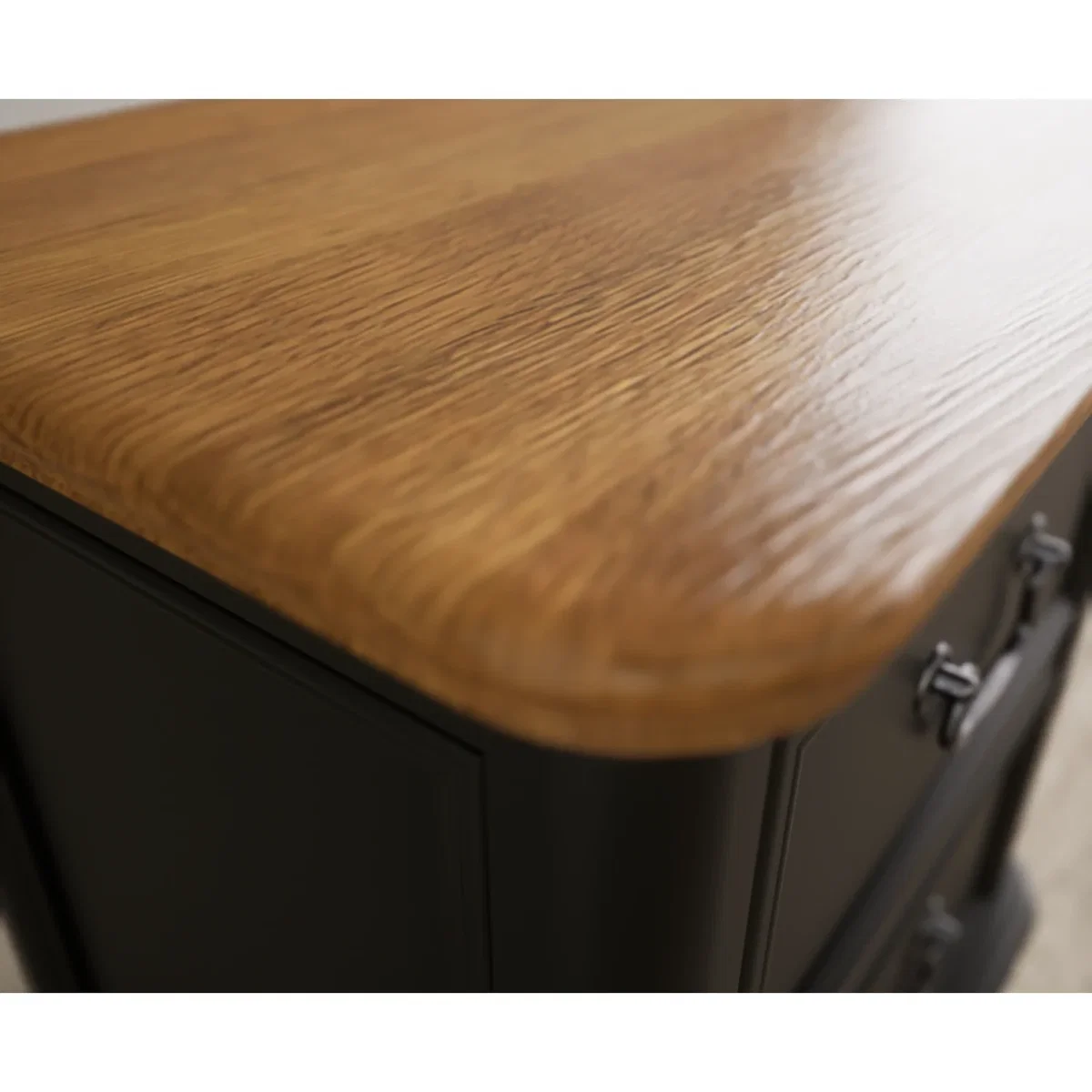 Chateau Noir Oak and Black Painted 2 Drawer Bedside Table – image 7