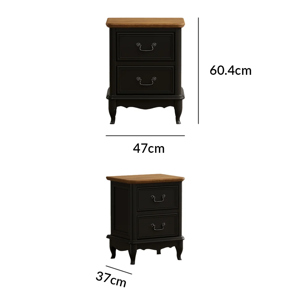 Chateau Noir Oak and Black Painted 2 Drawer Bedside Table – image 9