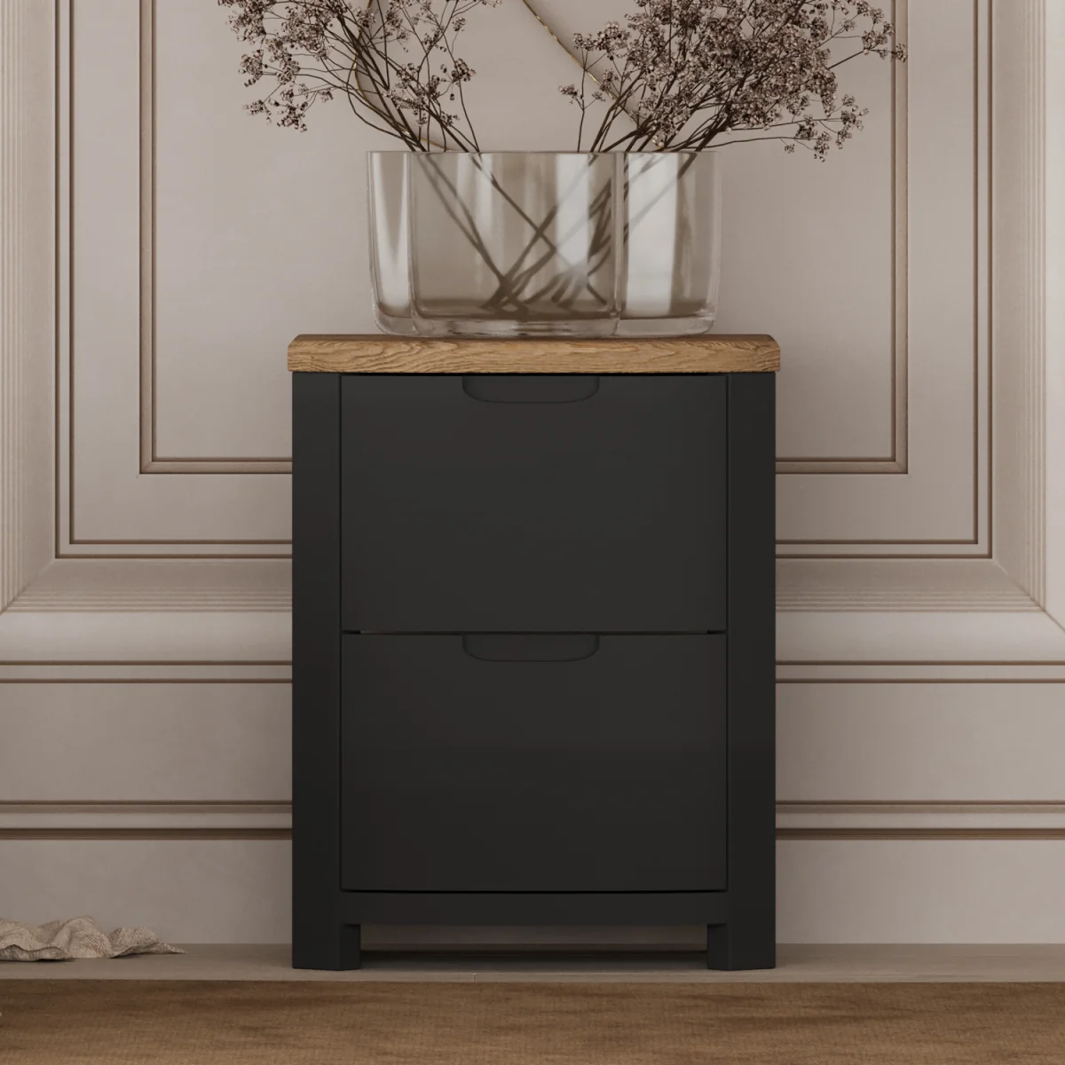Bradwell Oak and Charcoal Painted 2 Drawer Bedside Chest – image 3