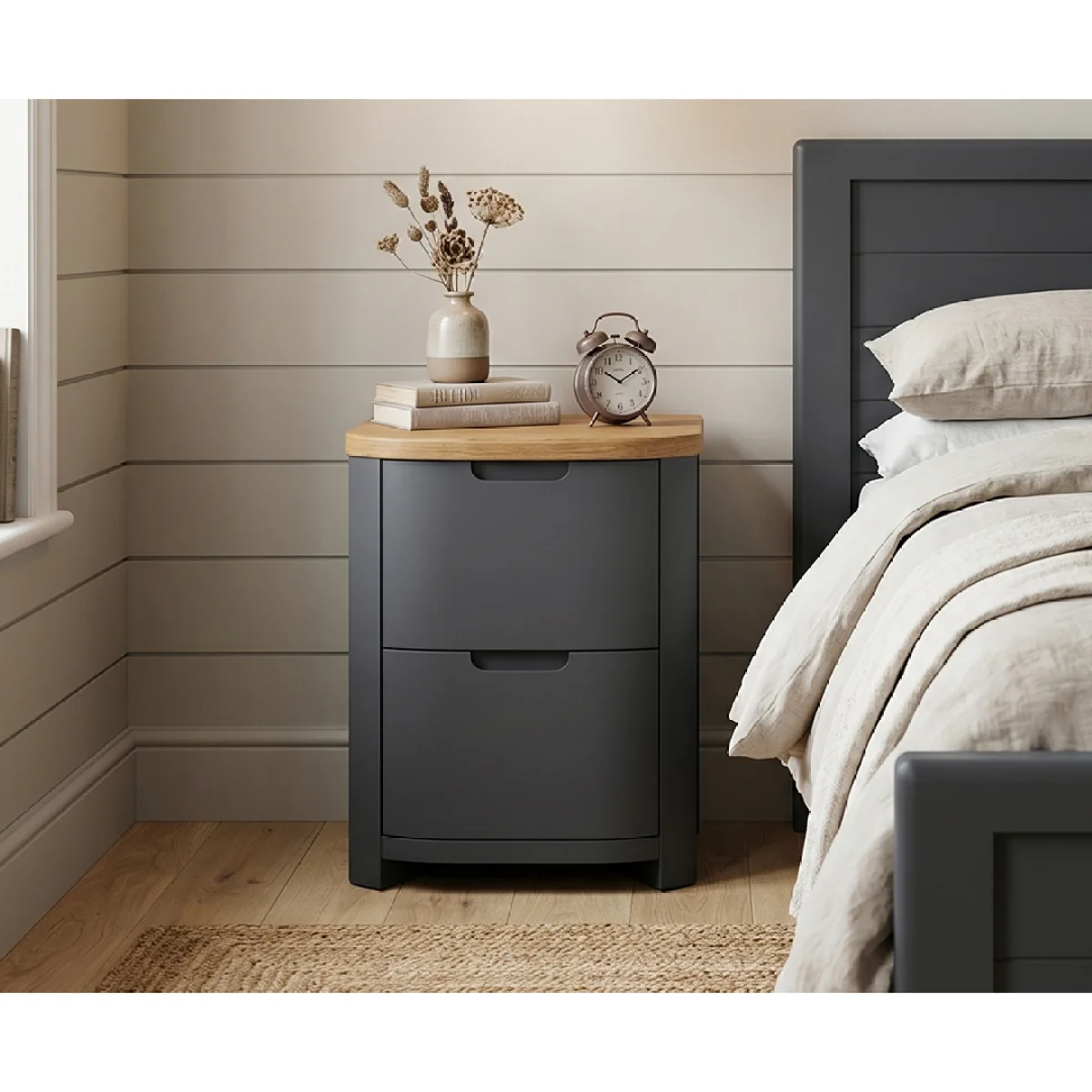 Bradwell Oak and Charcoal Painted 2 Drawer Bedside Chest – image 4