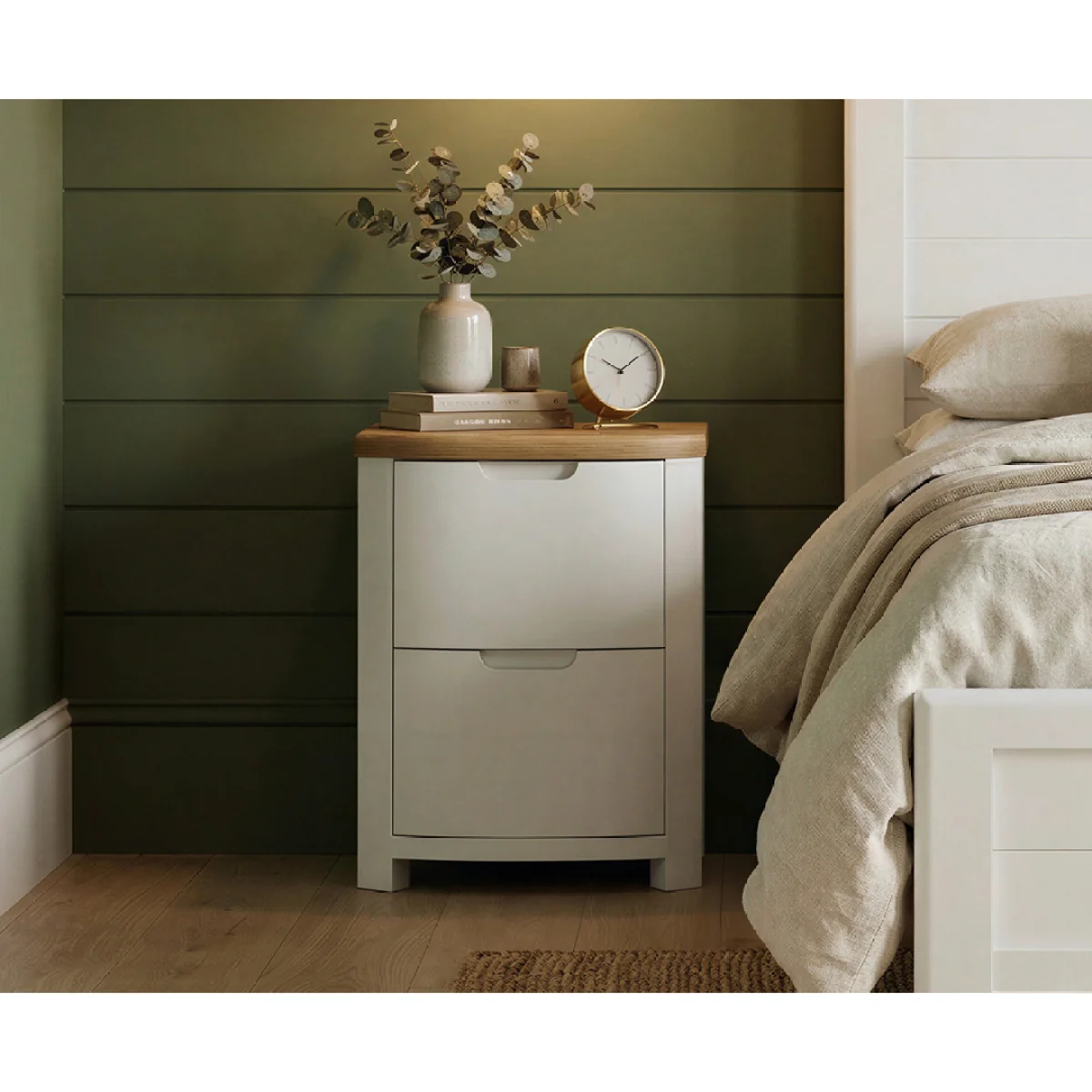 Bradwell Oak and Signal White Painted 2 Drawer Bedside Chest – image 3