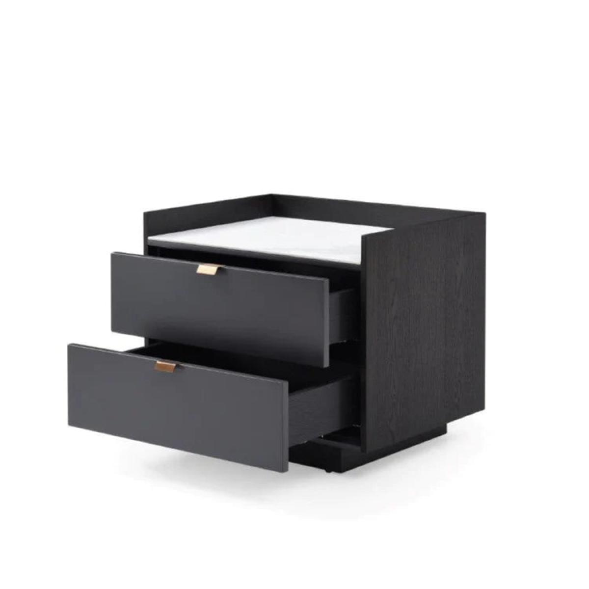 Tommy Franks Saviour Bedside Table in White Marble & Anthracite Grey Wash Oak – image 4