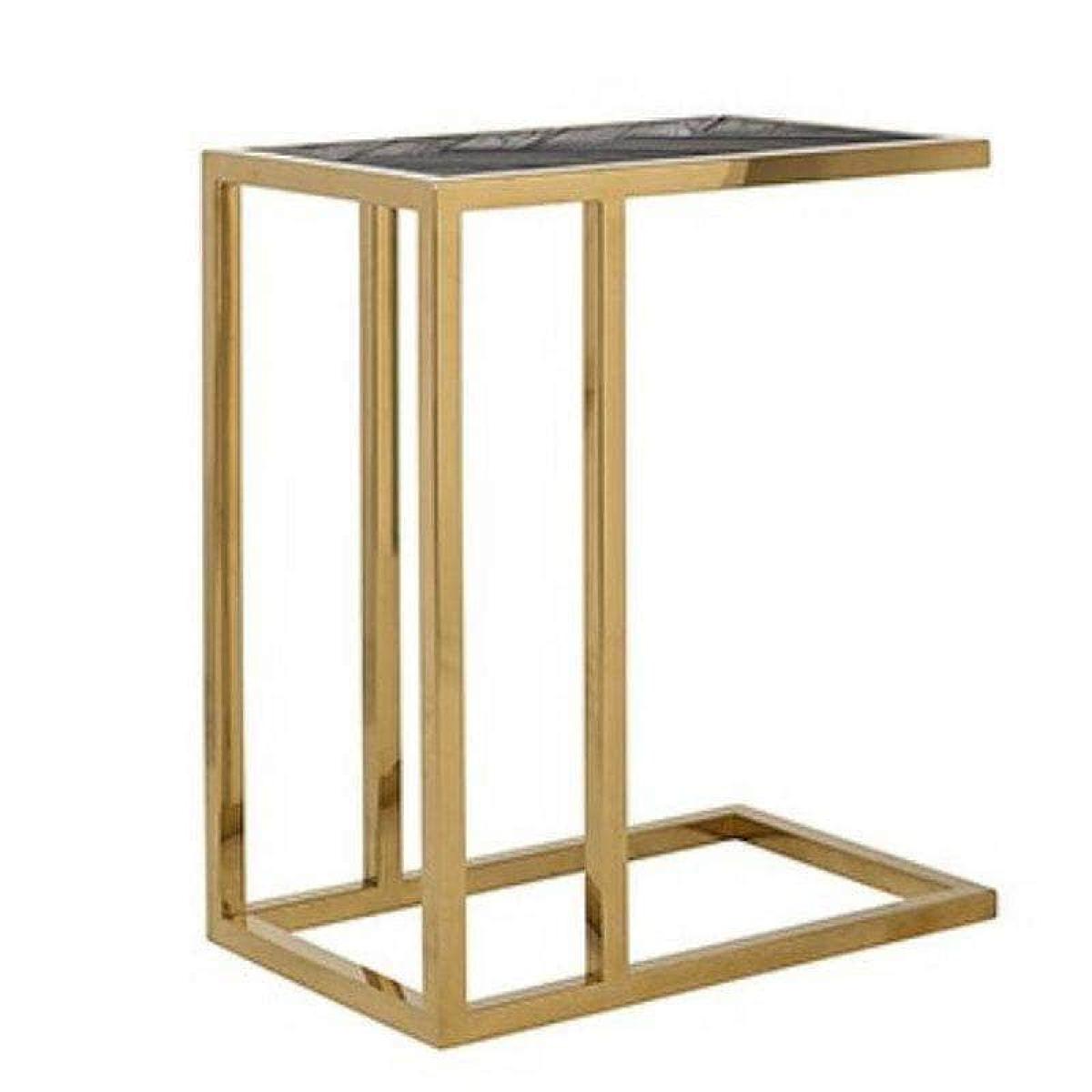 Black Oak Sofa End Table Gold Stainless Steel Frame 550 x 350 x 600 mm – image 2