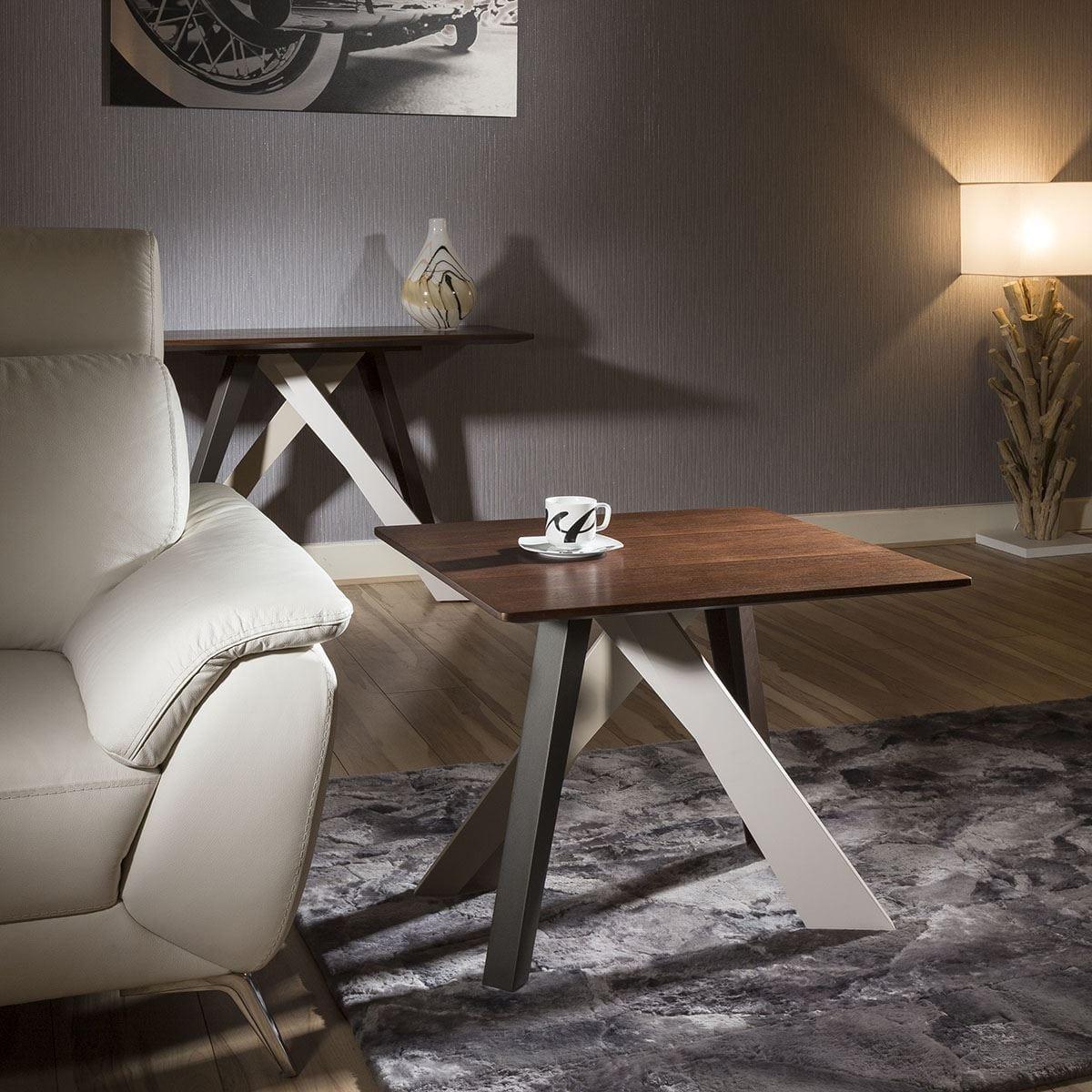 Large Modern Quatropi End Table Walnut.Multicoloured Steel legs Hc1450 – image 1