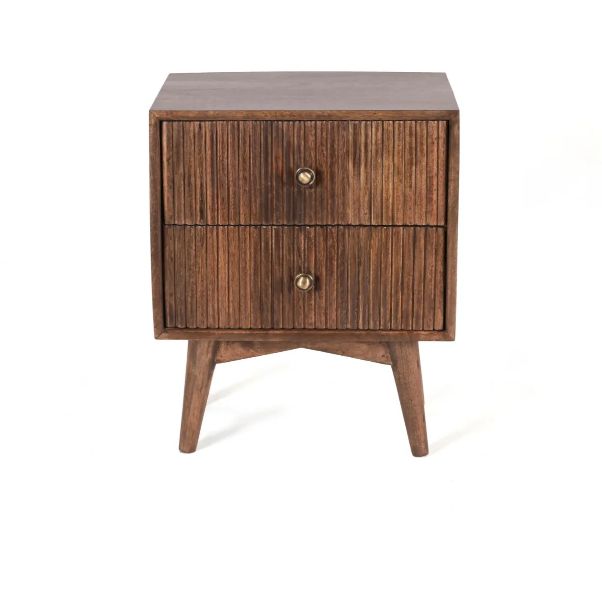 Solid Mango Wood Bedside Table with 2 Drawers - Dark Brown – image 2