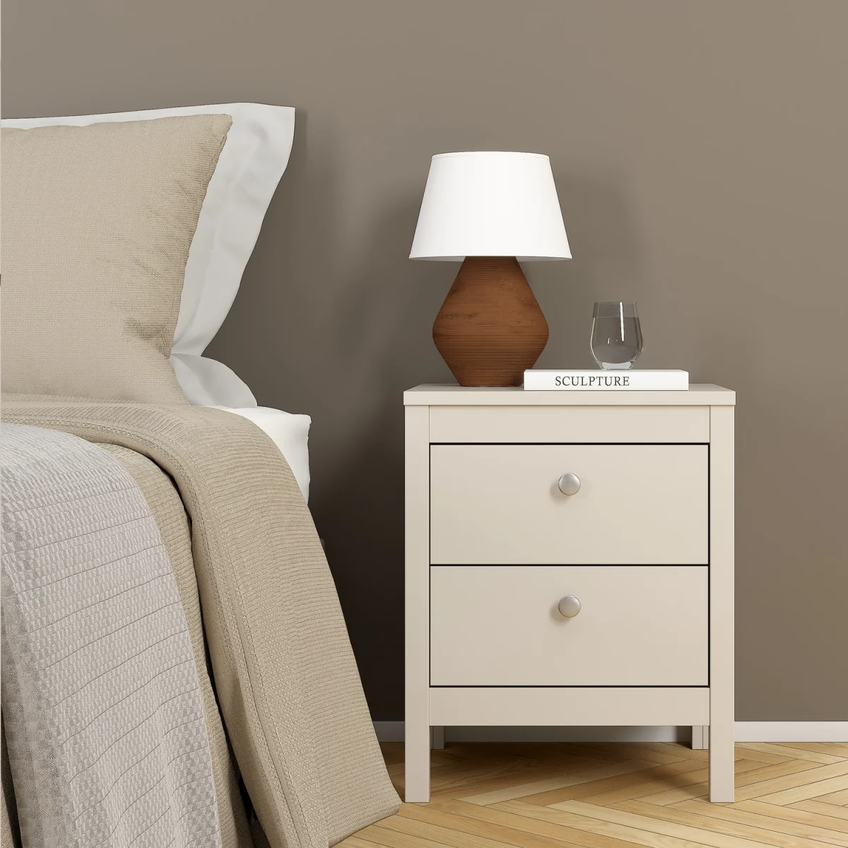 Madrid Bedside Table 2 Drawers in White - White – image 2