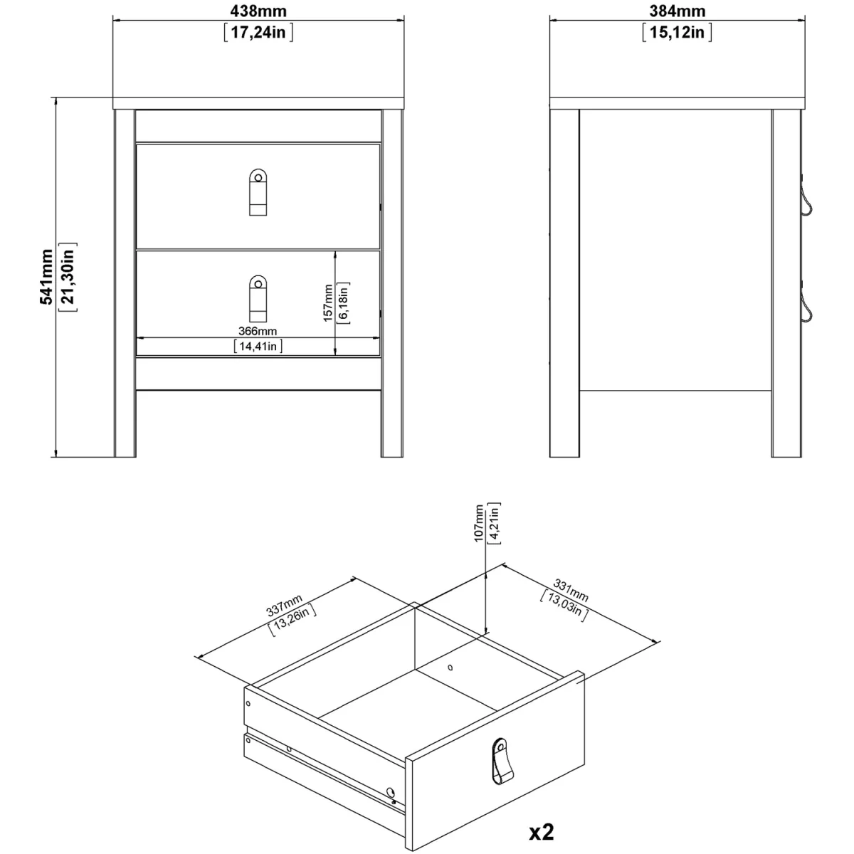Madrid Bedside Table 2 Drawers in White - White – image 22