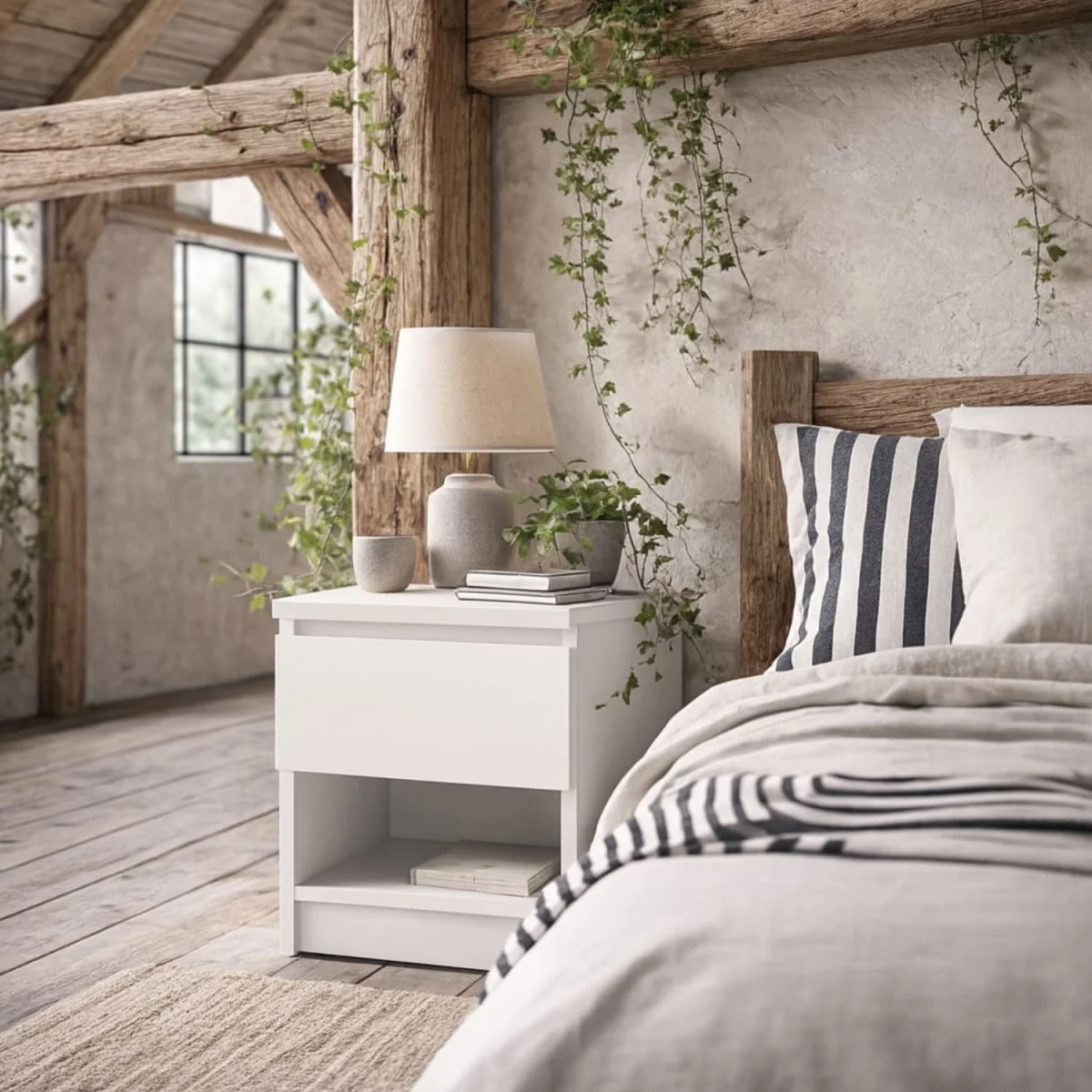 Budapest Bedside Table - High-Gloss White, 1 Drawer and 1 Shelf - White – image 3