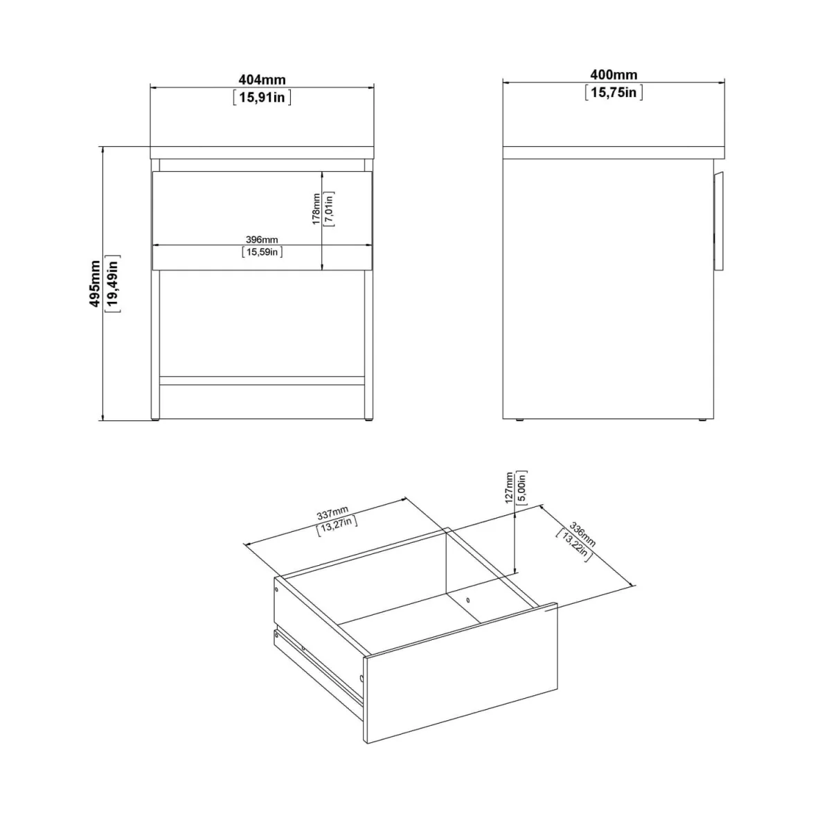 Budapest Bedside Table - High-Gloss White, 1 Drawer and 1 Shelf - White – image 9