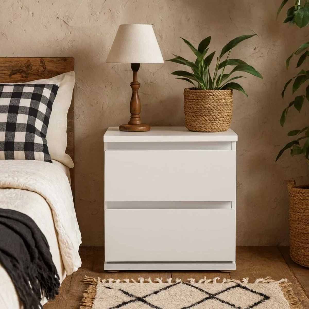 Wyld Haus Copenhagen White Wooden Bedside Table, 2 Drawers - White – image 2