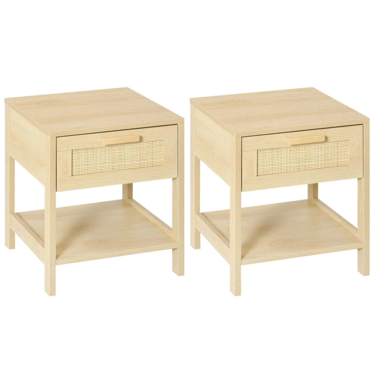 Dilamo Set of 2 Farmhouse Bedside Tables with Rattan Drawer and Open Shelf – image 7