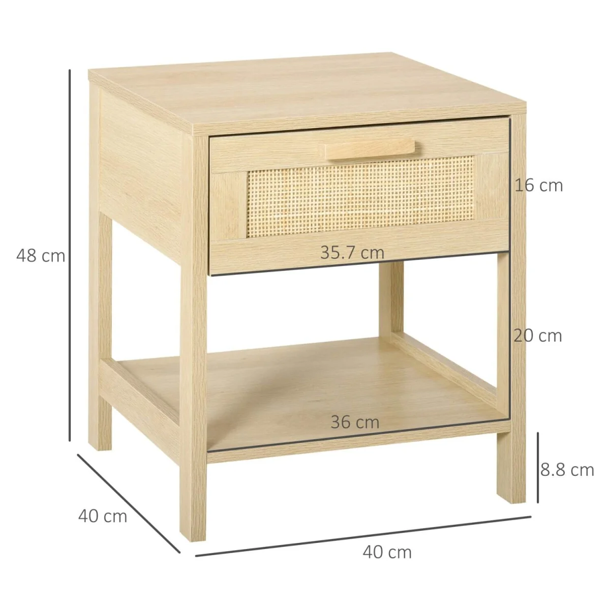 Dilamo Set of 2 Farmhouse Bedside Tables with Rattan Drawer and Open Shelf – image 10