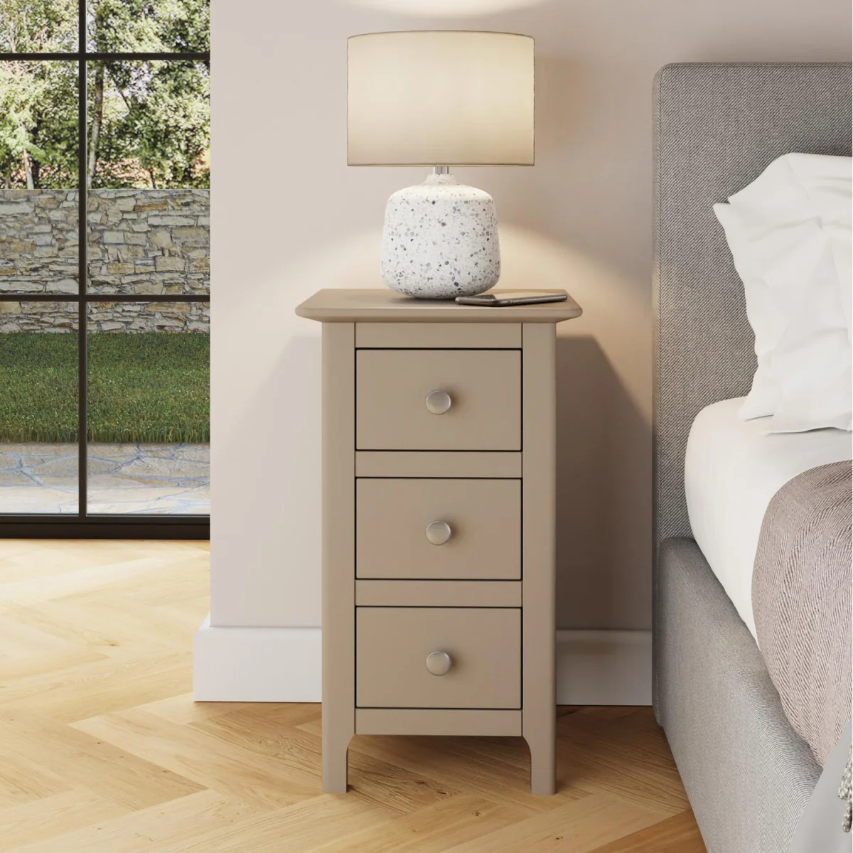 FWStyle White Putty Grey 3 Drawer Bedside Table Storage Unit Metal Handles - Putty – image 4