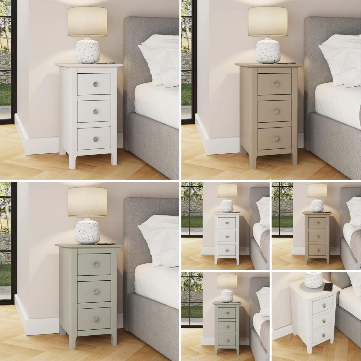 FWStyle White Putty Grey 3 Drawer Bedside Table Storage Unit Metal Handles - Putty – image 5