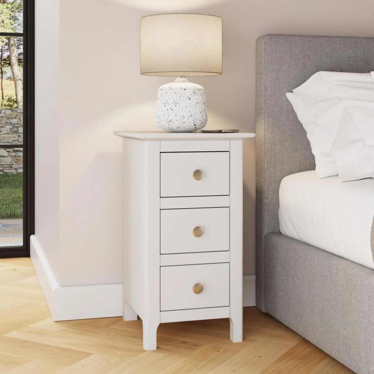 FWStyle White Putty Grey 3 Drawer Bedside Table Storage Unit Metal Handles - Putty – image 6