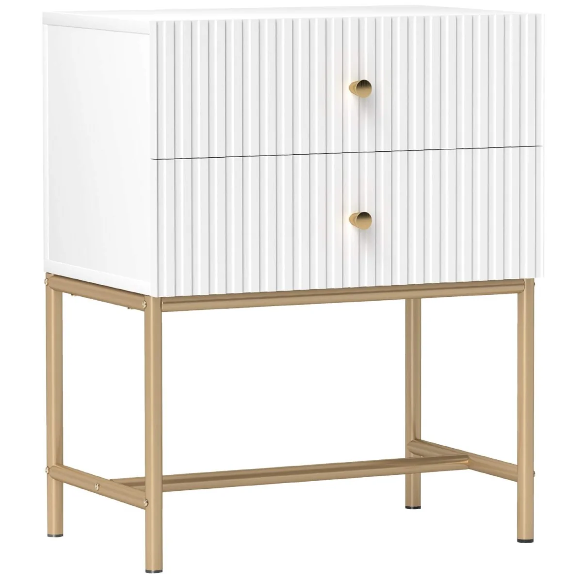 Lelu Rata White and Gold 2-Drawer Ribbed Bedside Table – image 3