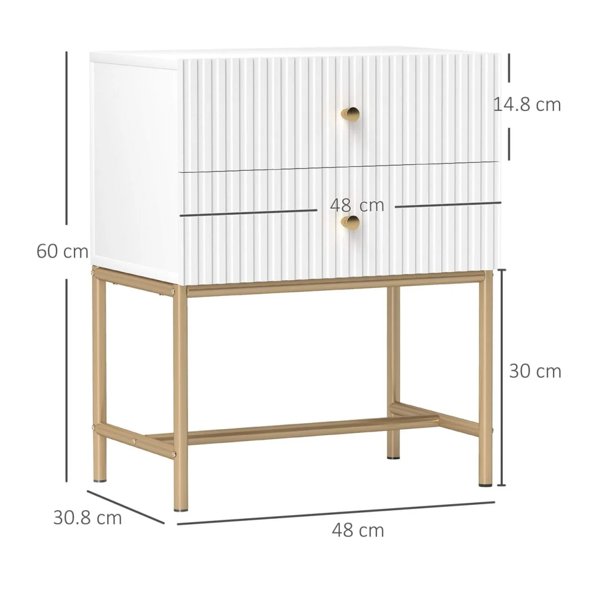 Lelu Rata White and Gold 2-Drawer Ribbed Bedside Table – image 4