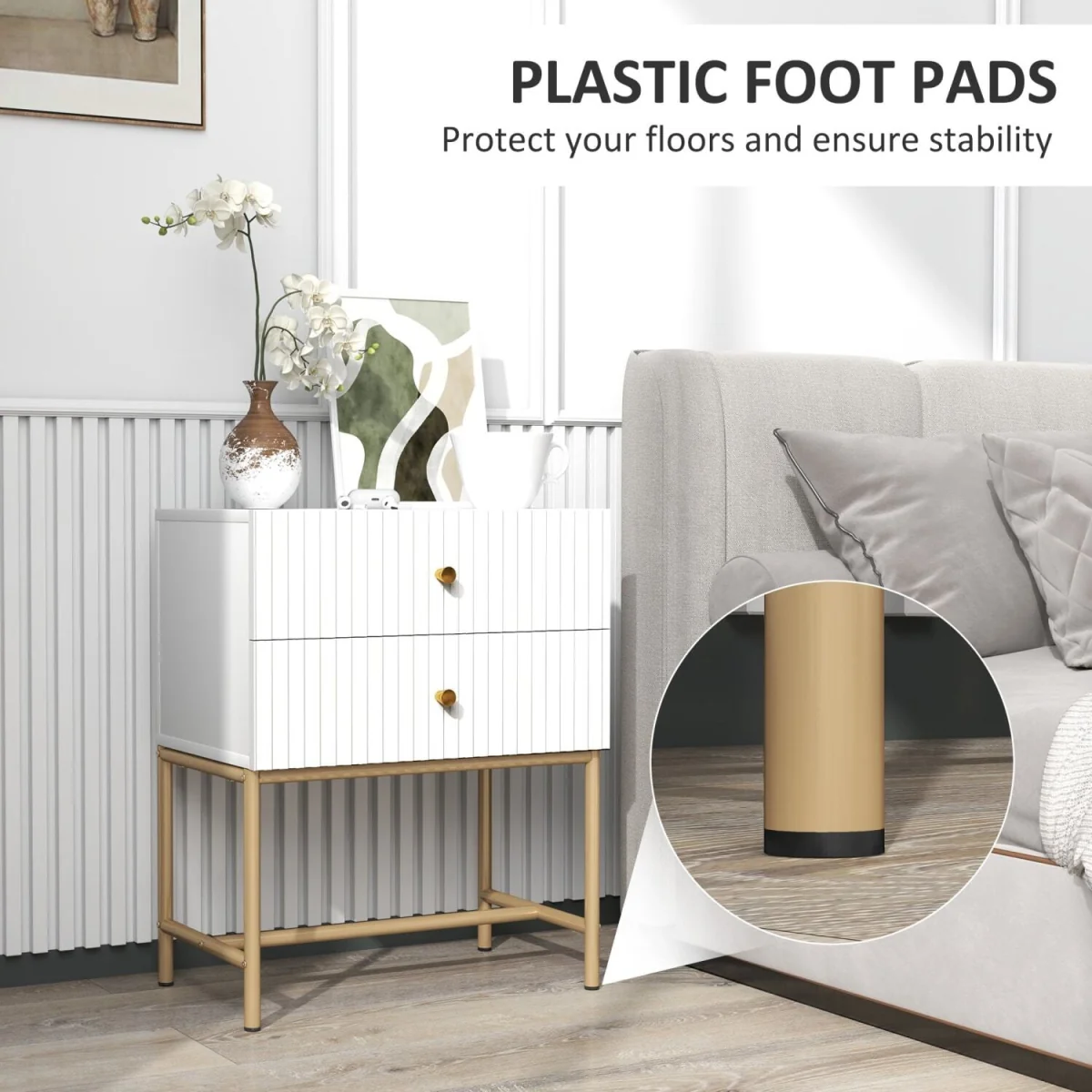 Lelu Rata White and Gold 2-Drawer Ribbed Bedside Table – image 7