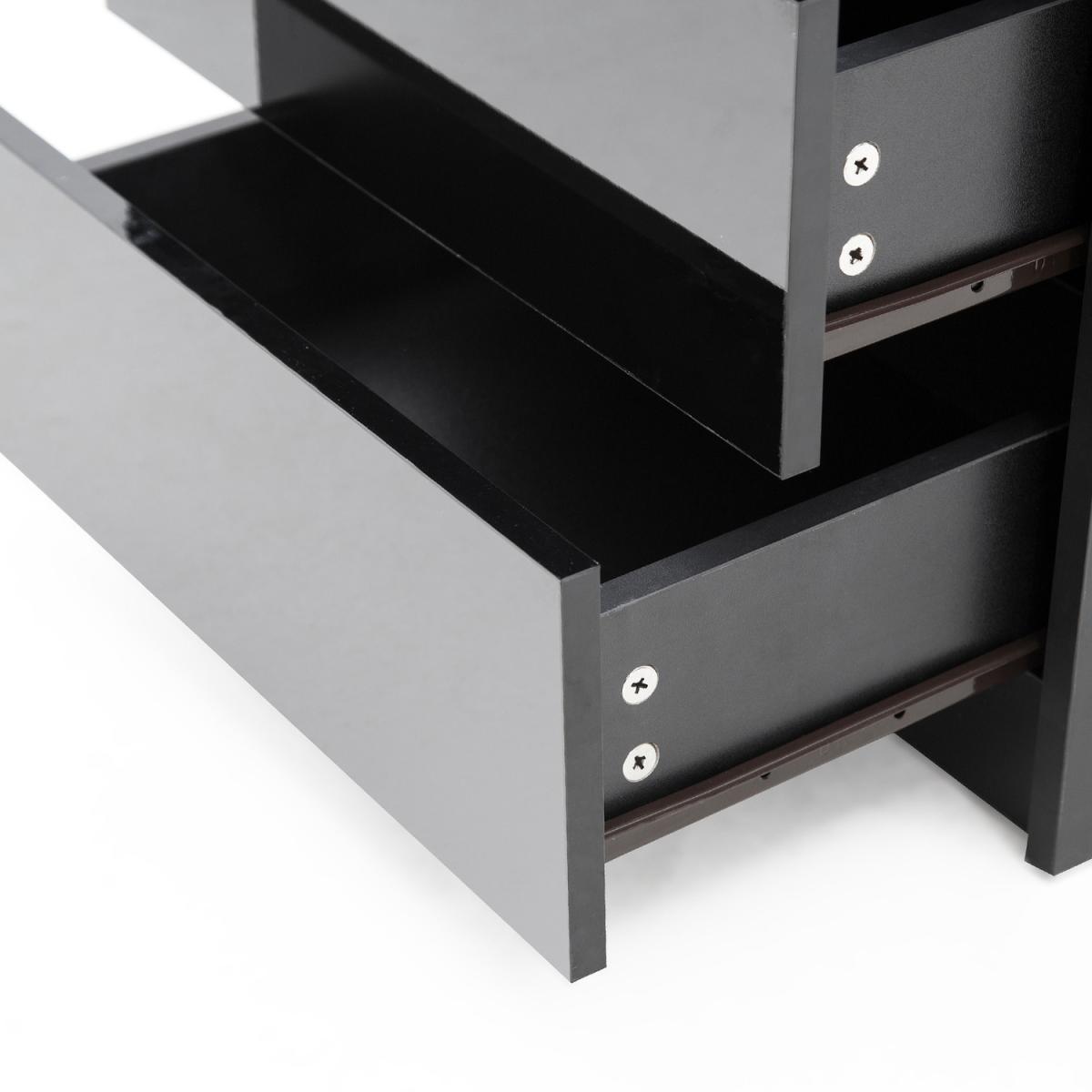 LED Light Bedside Table Front High Gloss Chest of 2 Drawers-Black - Black – image 2