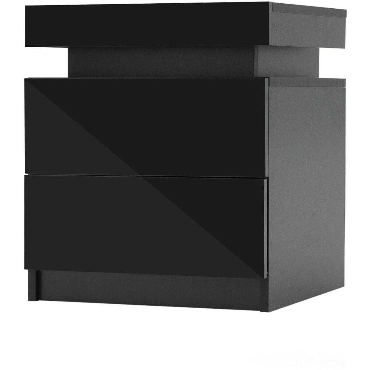 LED Light Bedside Table Front High Gloss Chest of 2 Drawers-Black - Black – image 4