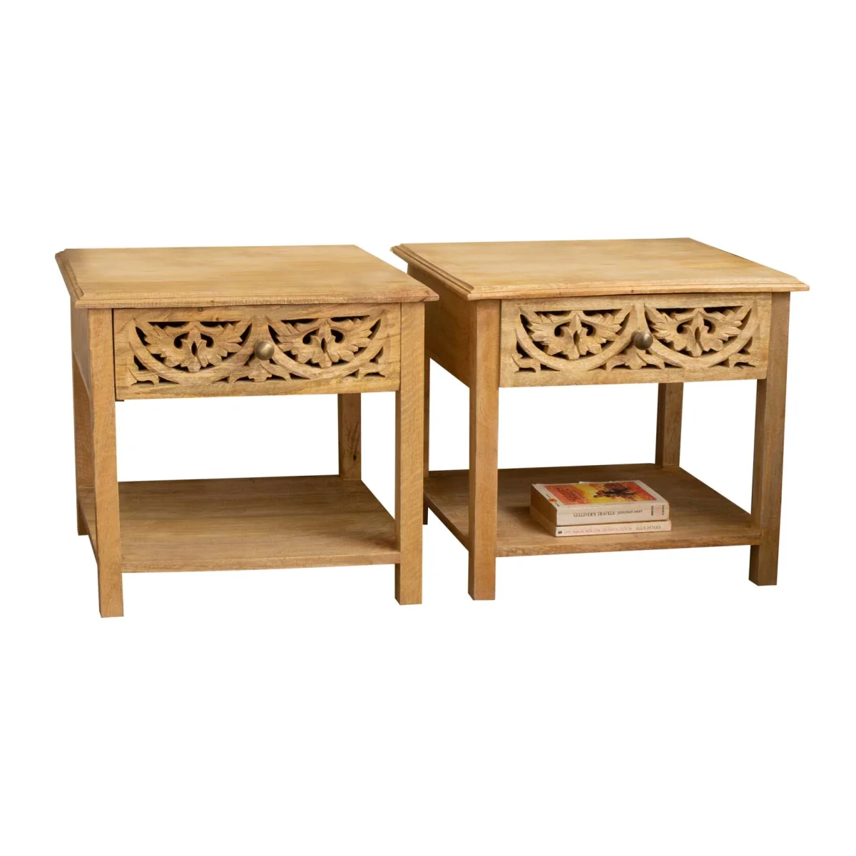 Pack of 2 Freya Bohemian Natural Mango Wood 1 Drawer Bedside Tables – image 1